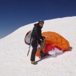 Preparing my paraglider just below the summit of Mt Blanc